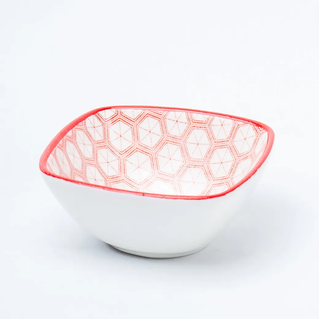 Red Ceramic Dish, Pack Of 3 - Geometric Pattern Serveware