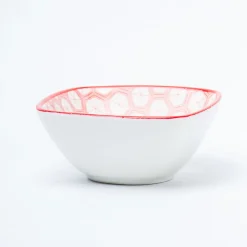 Red Ceramic Dish, Pack Of 3 - Geometric Pattern Serveware