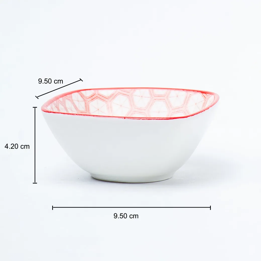 Red Ceramic Dish, Pack Of 3 - Geometric Pattern Serveware