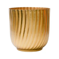 Ribbed Flower Vase - Golden & Metal