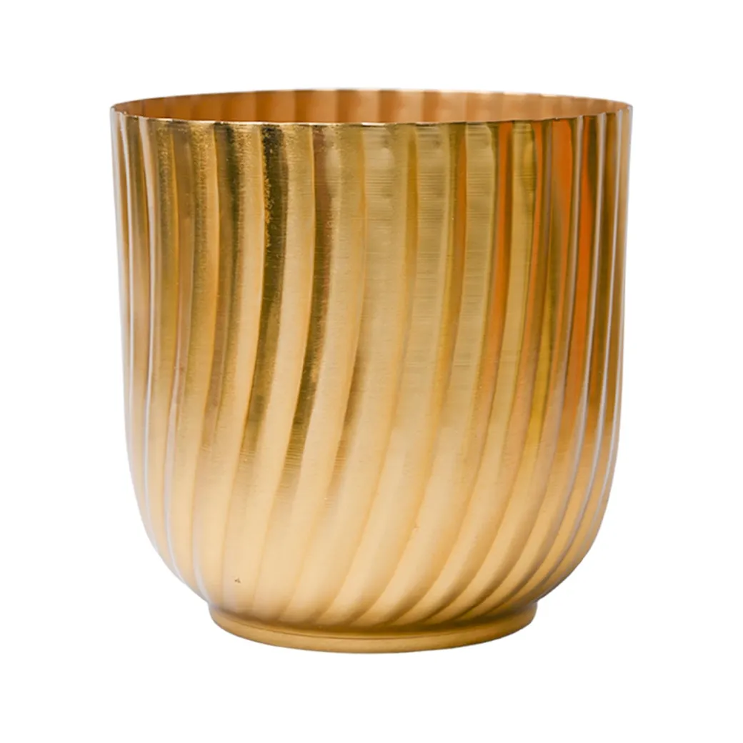 Ribbed Flower Vase - Golden & Metal