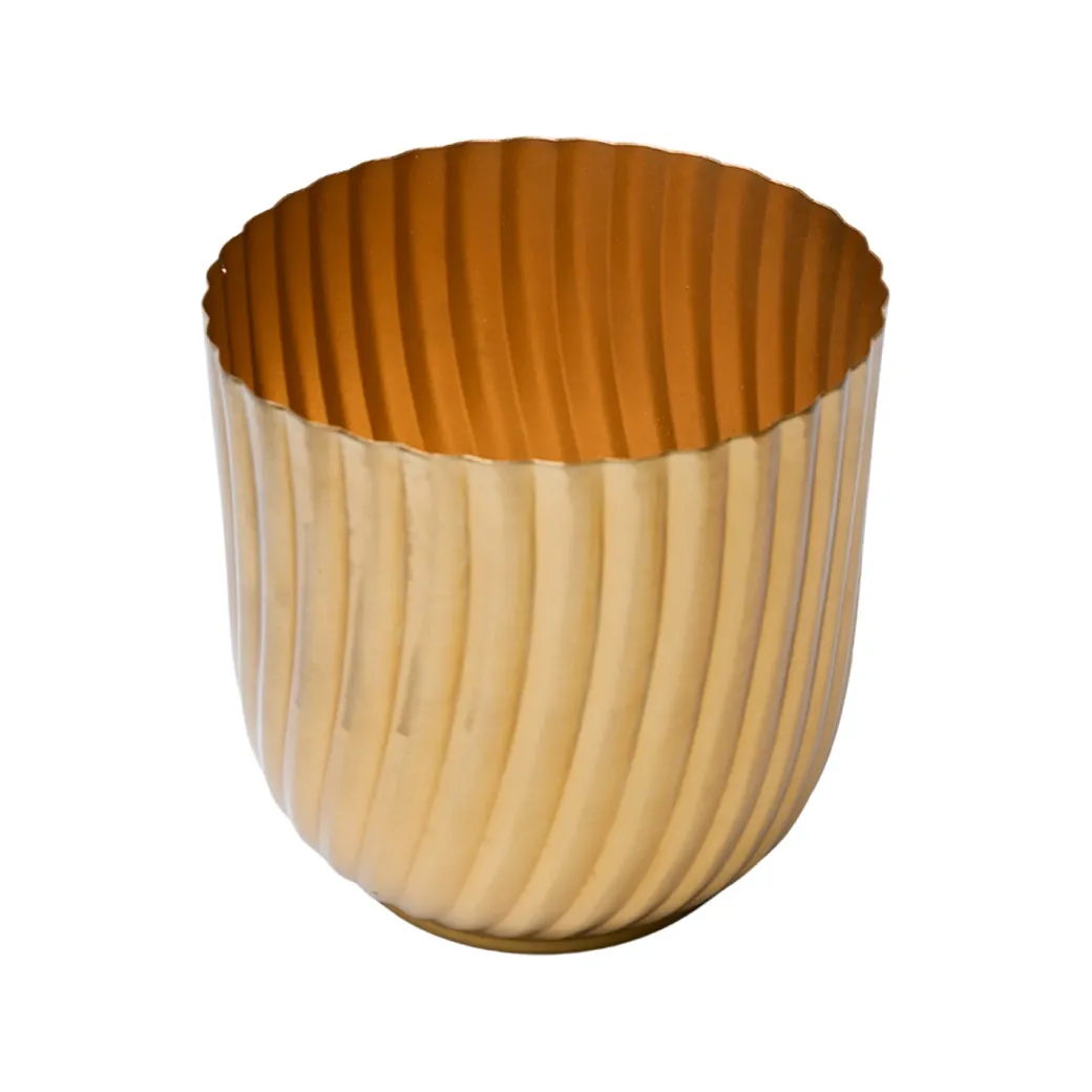 Ribbed Flower Vase - Golden & Metal