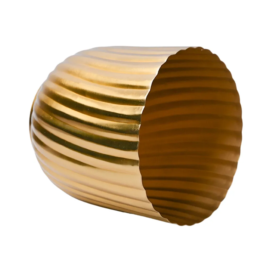 Ribbed Flower Vase - Golden & Metal