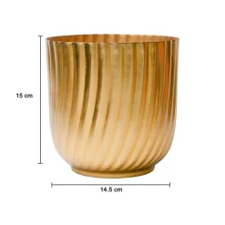 Ribbed Flower Vase - Golden & Metal
