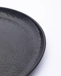 Round Full Plates, Black, Hammered Melamine, Pack Of 6
