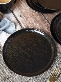 Round Quarter Plates, Half Plates, Dinner Set, Hammered Melamine, Black, Pack of 6