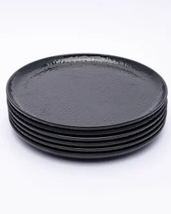 Round Quarter Plates, Half Plates, Dinner Set, Hammered Melamine, Black, Pack of 6