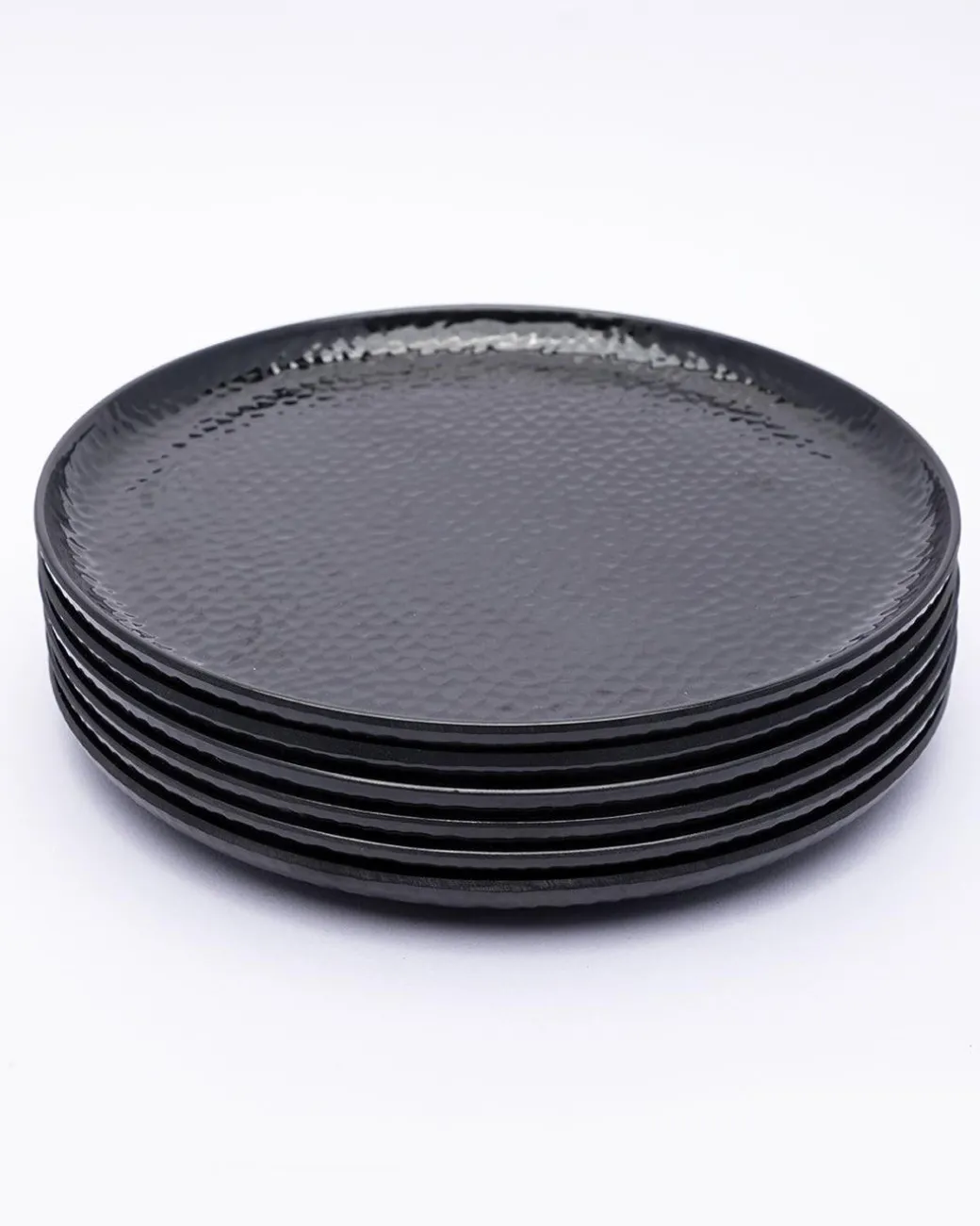 Round Quarter Plates, Half Plates, Dinner Set, Hammered Melamine, Black, Pack of 6
