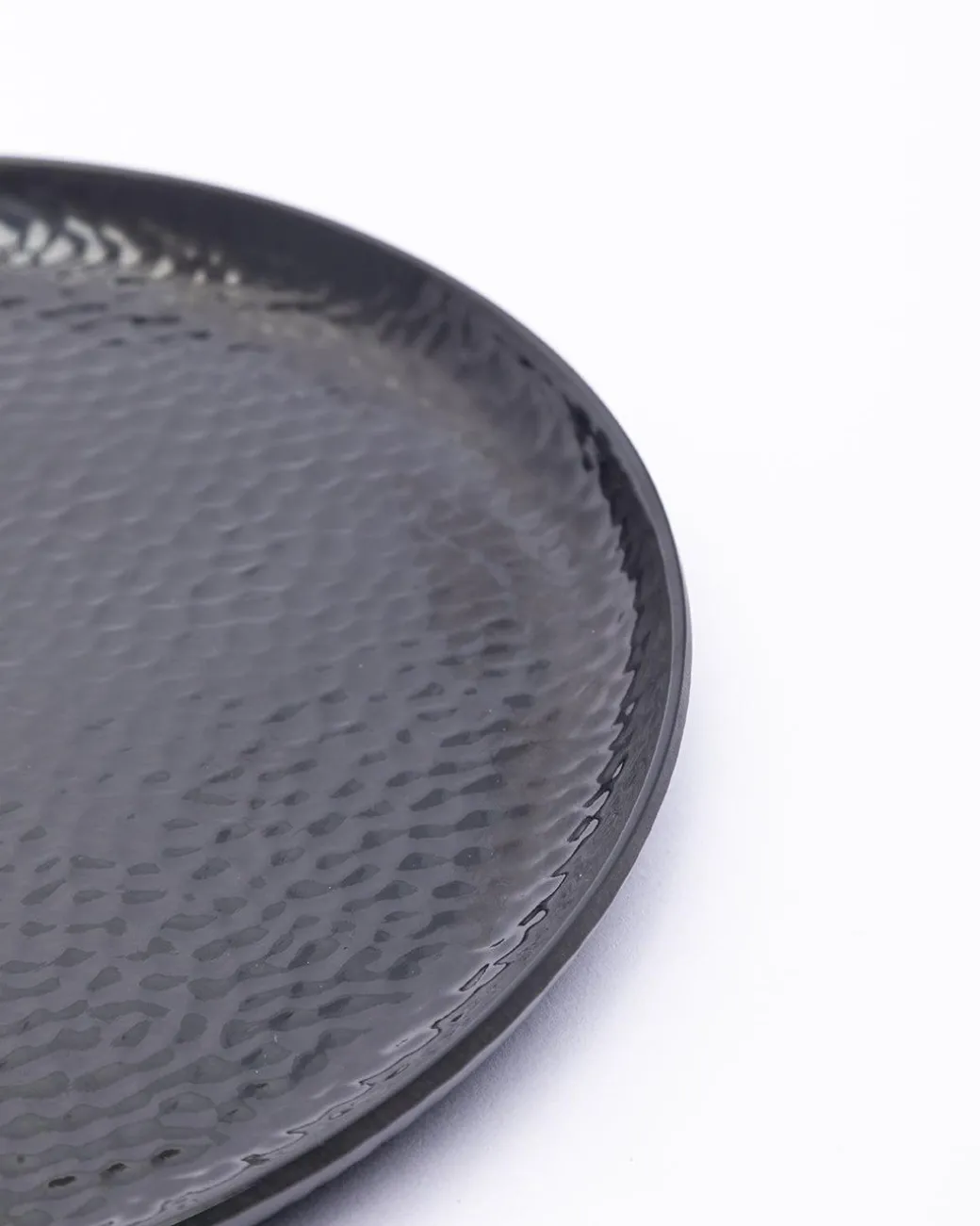 Round Quarter Plates, Half Plates, Dinner Set, Hammered Melamine, Black, Pack of 6