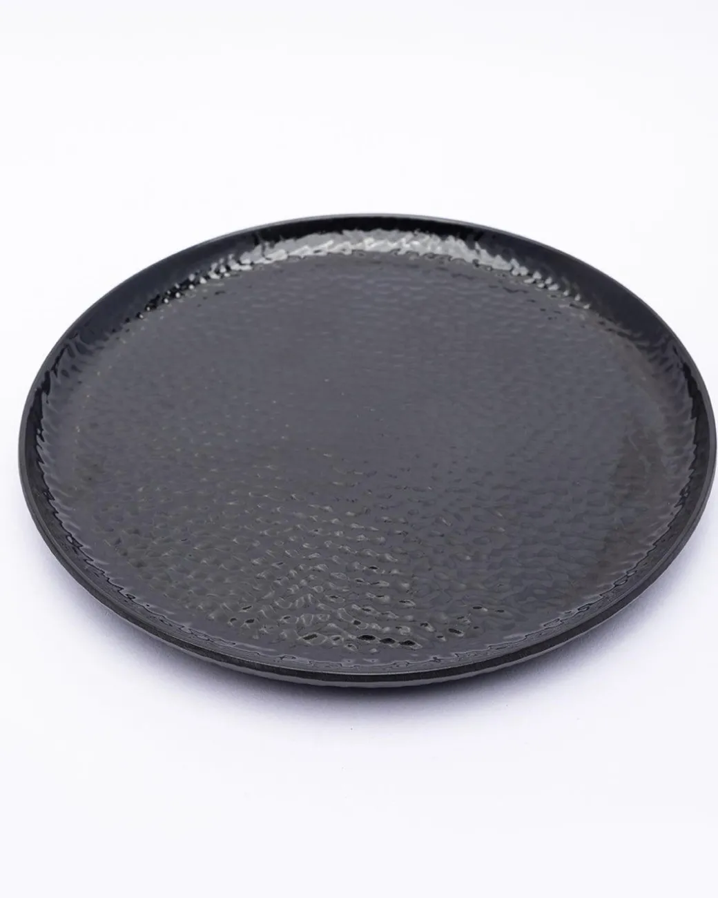 Round Quarter Plates, Half Plates, Dinner Set, Hammered Melamine, Black, Pack of 6
