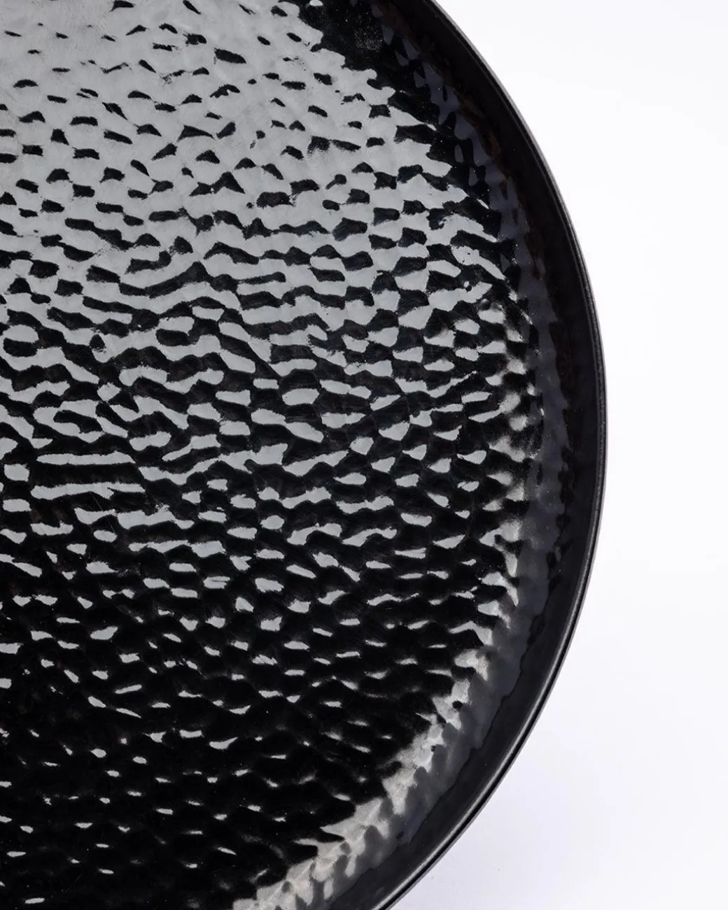 Round Quarter Plates, Half Plates, Dinner Set, Hammered Melamine, Black, Pack of 6