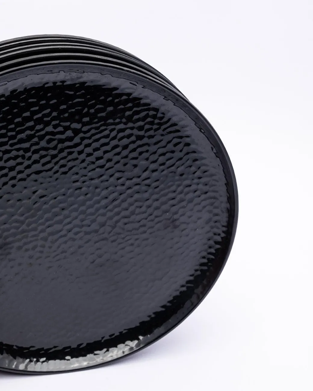 Round Quarter Plates, Half Plates, Dinner Set, Hammered Melamine, Black, Pack of 6