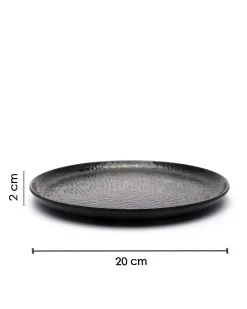 Round Quarter Plates, Half Plates, Dinner Set, Hammered Melamine, Black, Pack of 6