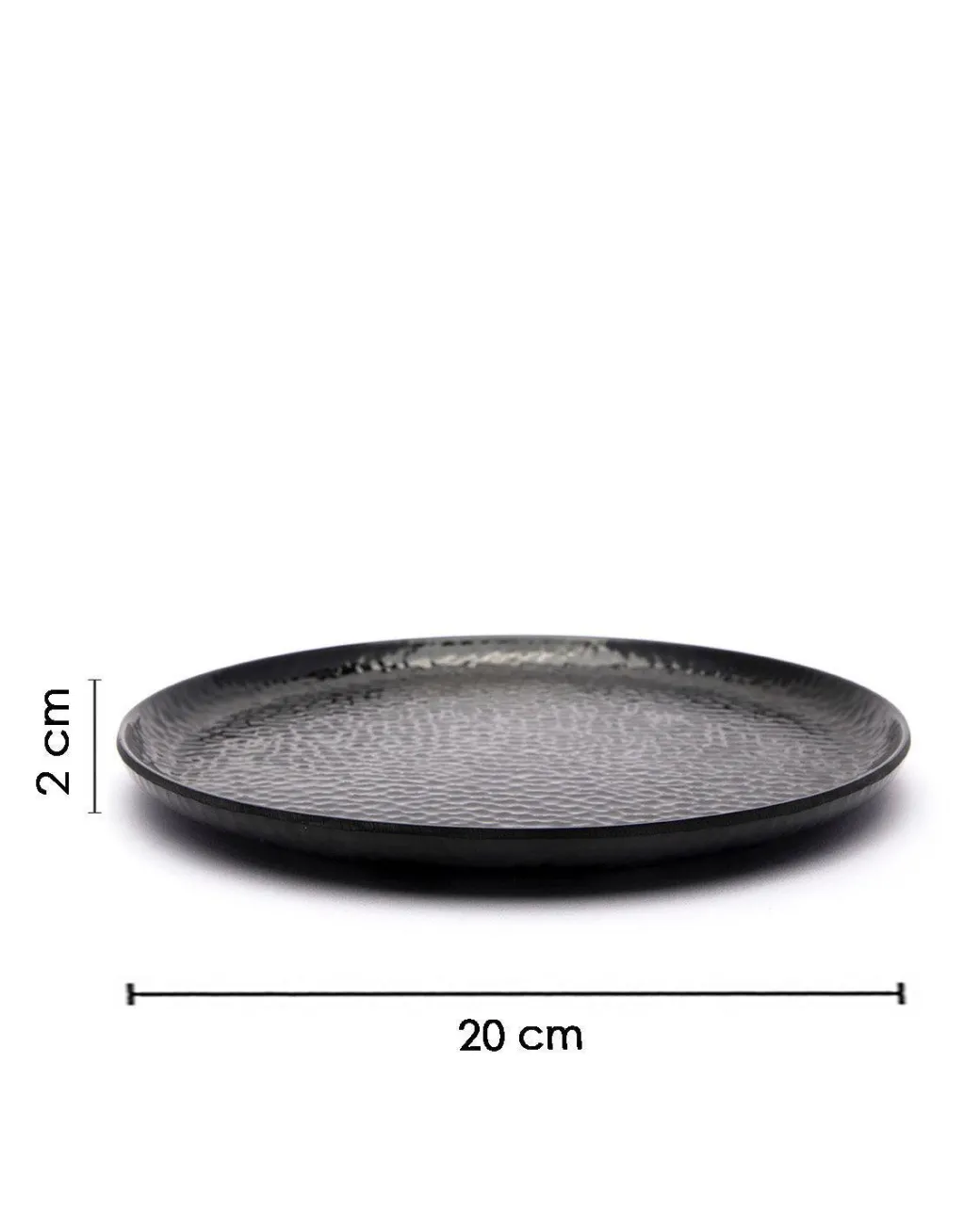 Round Quarter Plates, Half Plates, Dinner Set, Hammered Melamine, Black, Pack of 6