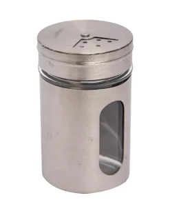 Salt & Pepper Set, Silver, Glass & Stainless Steel, Set of 2, 100 mL