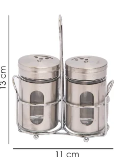 Salt & Pepper Set, Silver, Glass & Stainless Steel, Set of 2, 100 mL