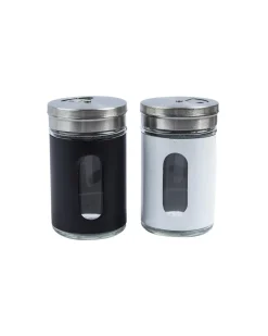 Salt & Pepper Shaker, Black & White, Stainless Steel & Glass, Set of 2
