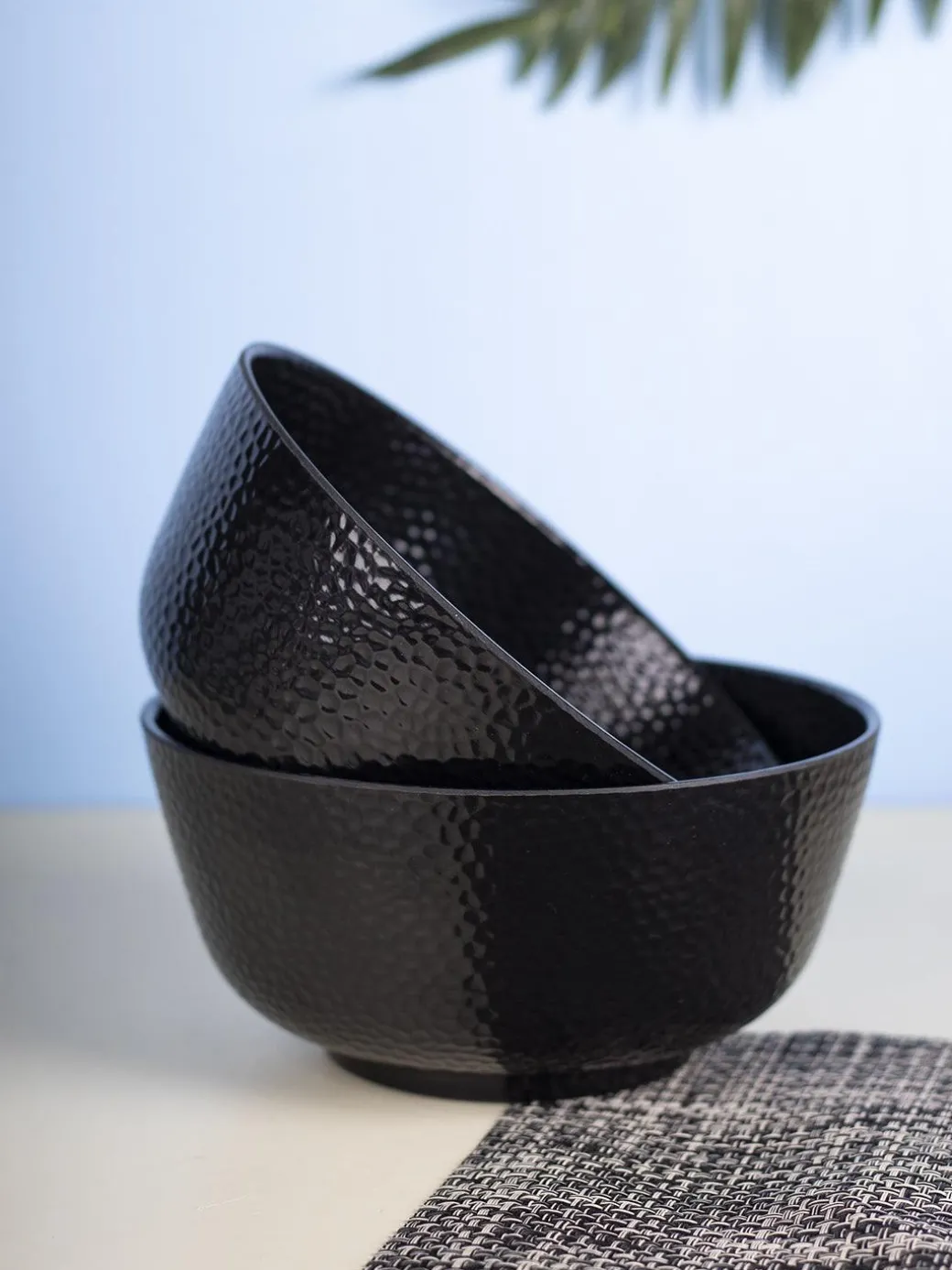 Serving Bowls, Mixing Bowl, Black, Hammered, Melamine, Set of 2