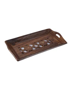 Sheesham Wood Handcrafts Coffee Serving Tray with Handles