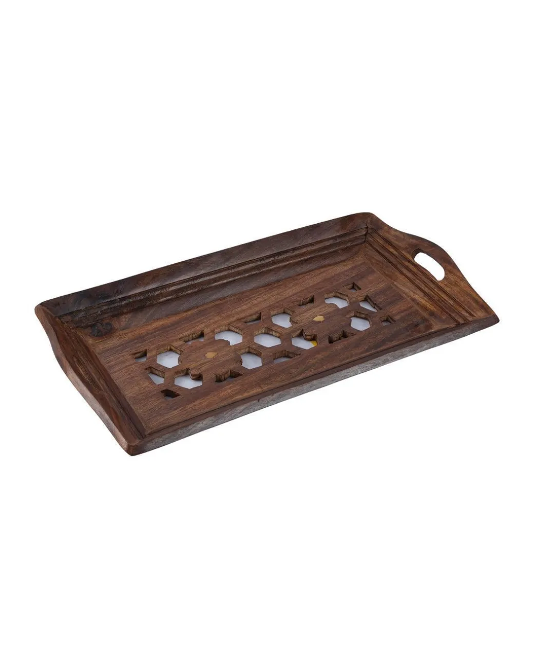Sheesham Wood Handcrafts Coffee Serving Tray with Handles