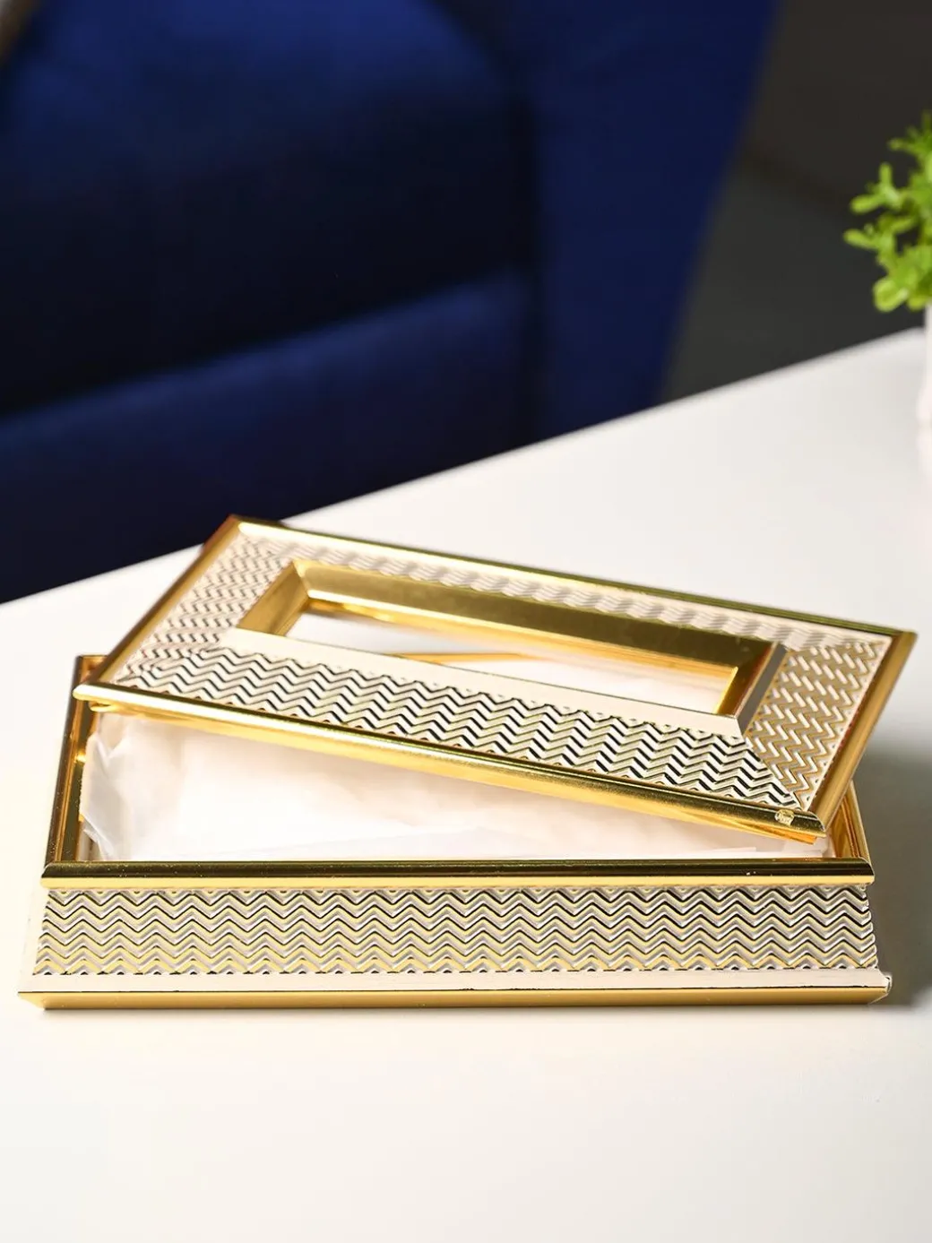 Shimmering Gold Tissue Box - Rectangle Shape