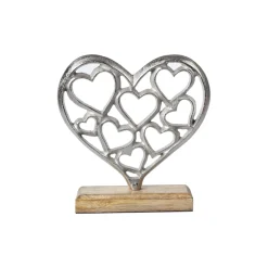 Silver Hearts Sculpture on a Wooden Base