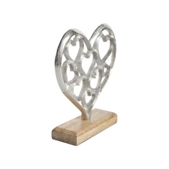 Silver Hearts Sculpture on a Wooden Base