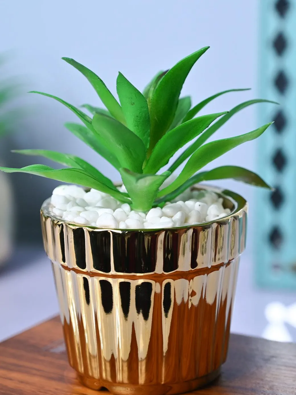 Sleek & Sophisticated - Stripe Design Faux Plant with Ceramic Pot