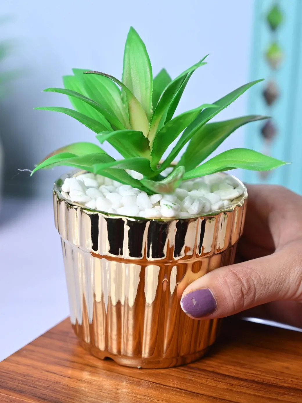 Sleek & Sophisticated - Stripe Design Faux Plant with Ceramic Pot