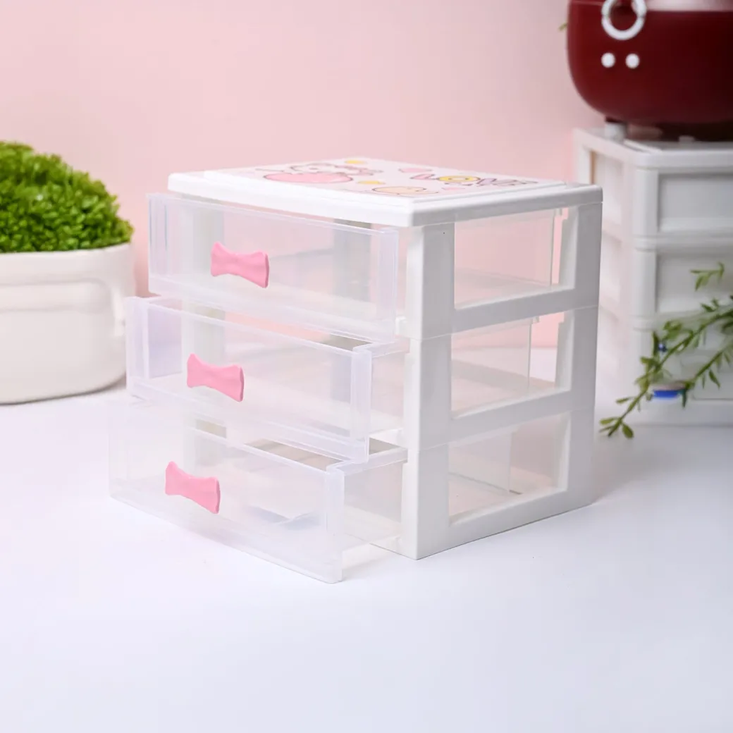 Small Desk 3-Layer Drawer, Love Cat Print