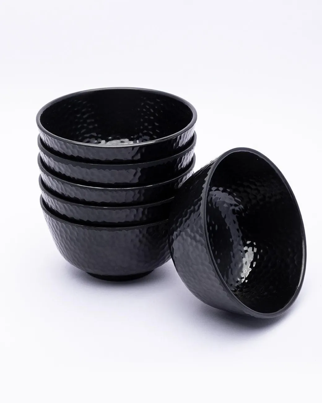 Soup Bowl, Hammered, Melamine, Black, Set of 6