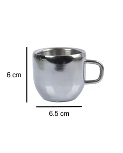 Stainless Steel Solid Tea & Coffee Mugs ( Set Of 6, 100 mL, Silver Colour)