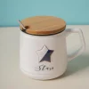 Star Ceramic Coffee Mug With Lid - 350 ml, Mixing Spoon