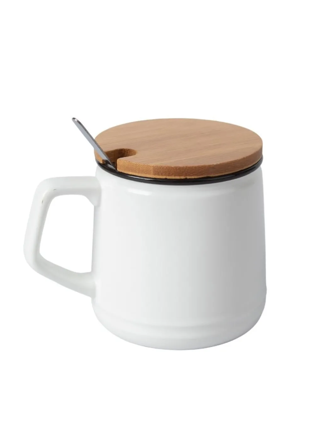 Star Ceramic Coffee Mug With Lid - 350 ml, Mixing Spoon