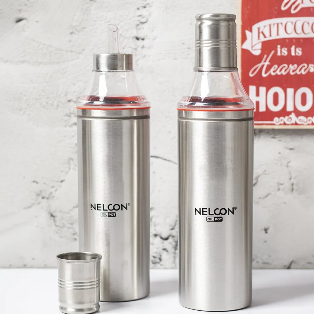 Steel Oil Dispenser Set Of 2 Pcs (Each 1000 Ml)