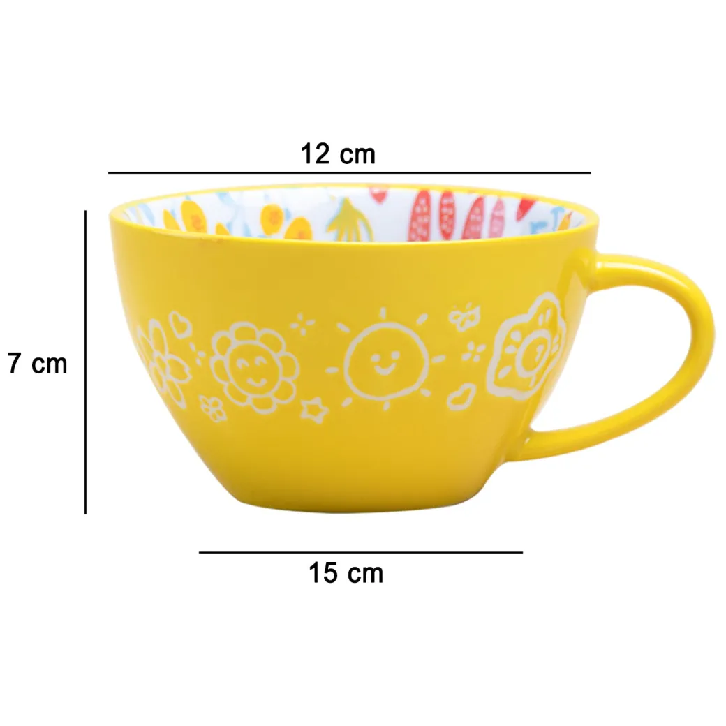 Stylish Ceramic Cup - Yellow, 400ml