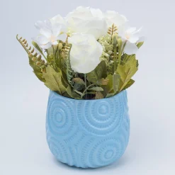 Stylish Off White Artificial Flower With Pot - 11.5 X 11.5 X 24Cm