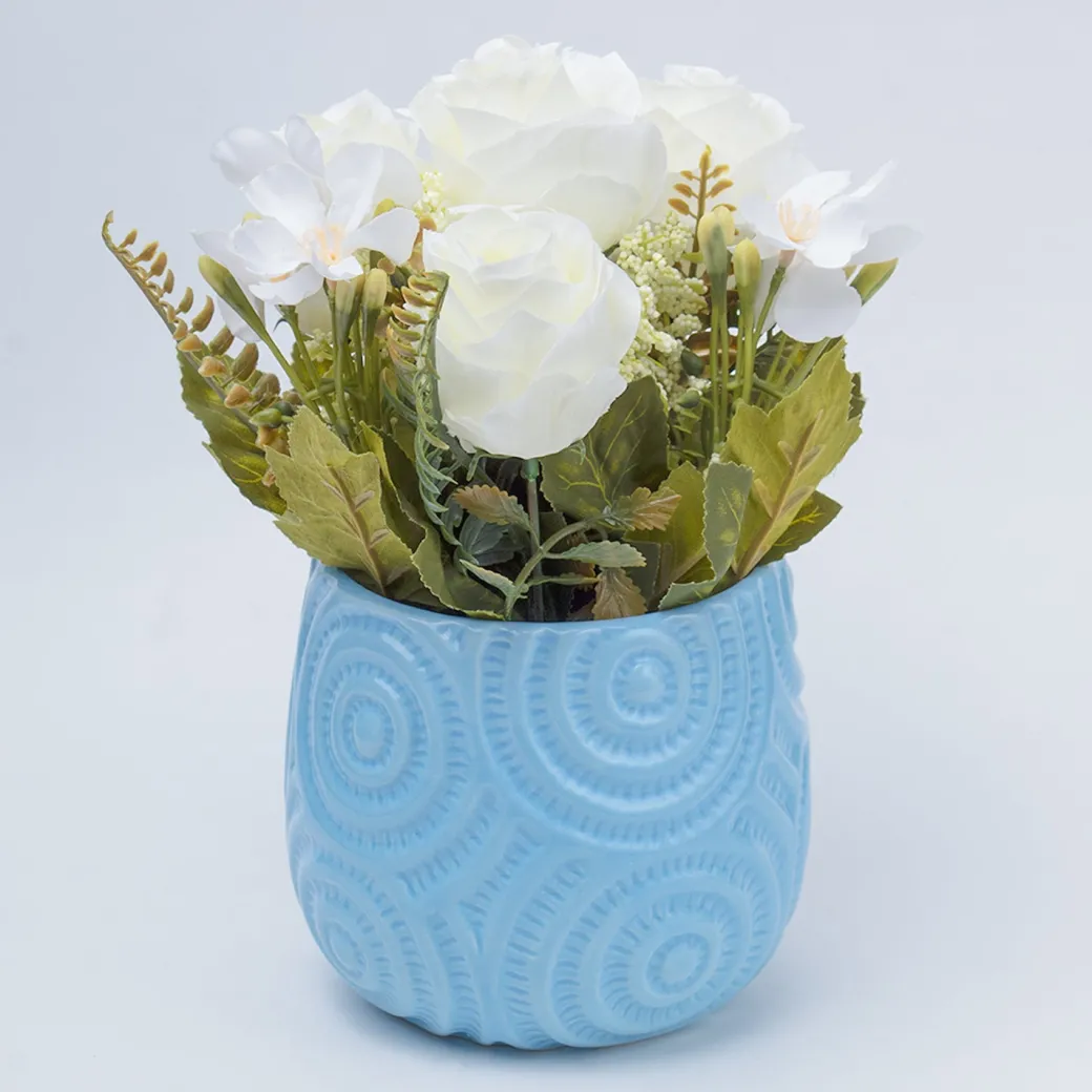 Stylish Off White Artificial Flower With Pot - 11.5 X 11.5 X 24Cm
