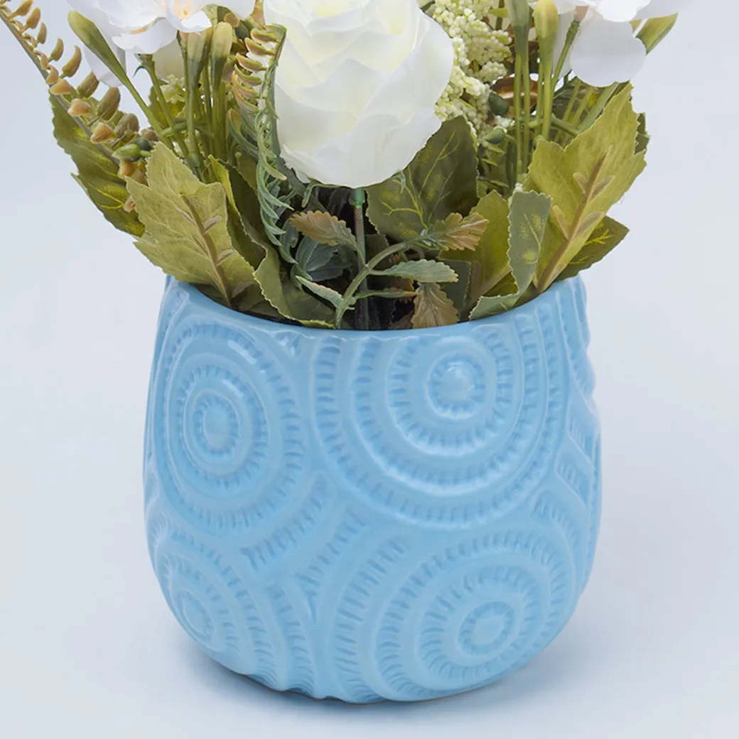 Stylish Off White Artificial Flower With Pot - 11.5 X 11.5 X 24Cm