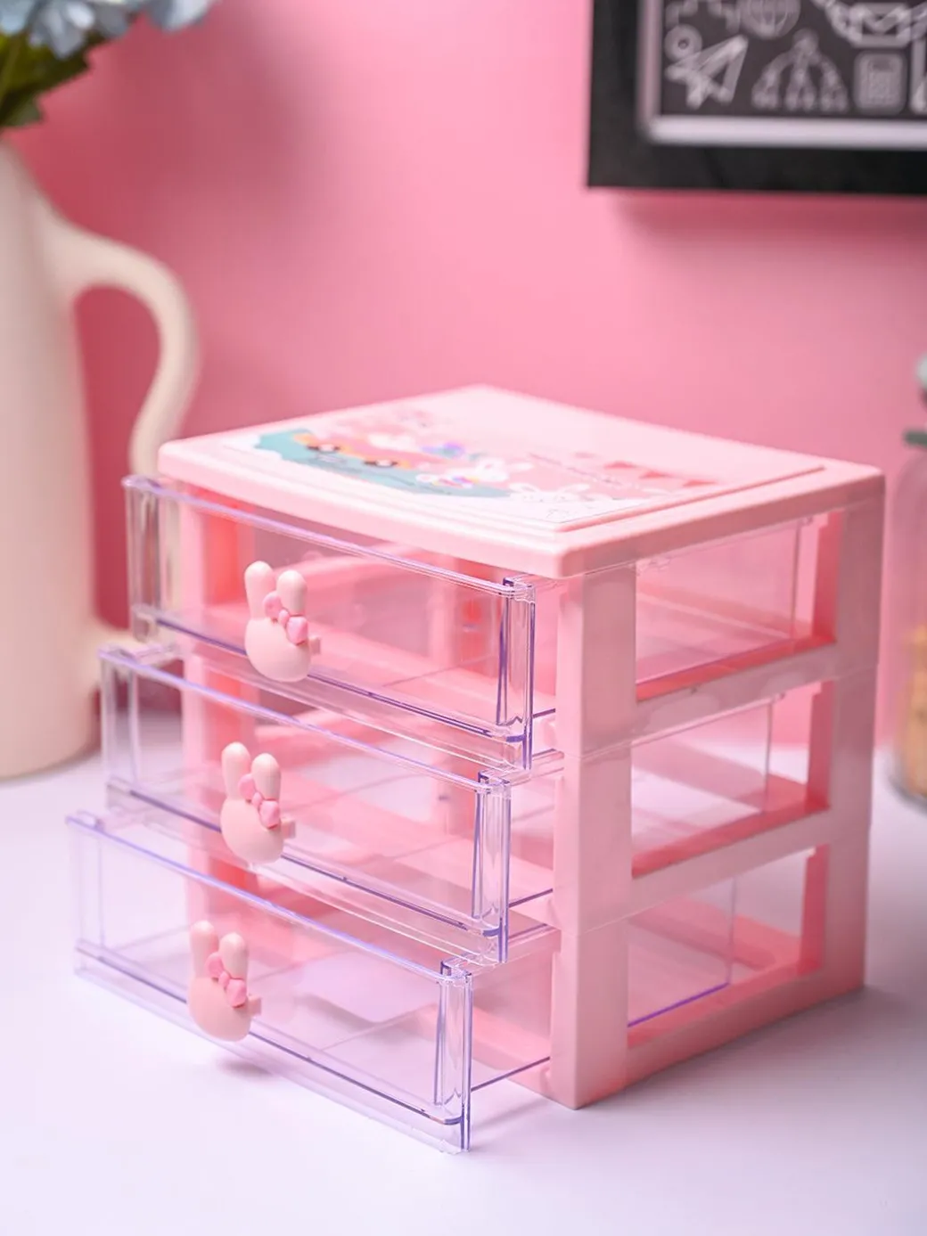 Stylish Pink 3 Layer Table Drawer