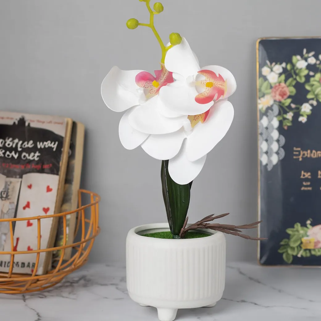 Stylish White Artificial Flowers With Pot - 10 X 10 X 34Cm