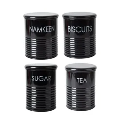 Tea & Sugar Jar (Each 900 Ml) + Biscuits & Namkeen Jar (Each 1700 Ml) - Black, Set Of 4