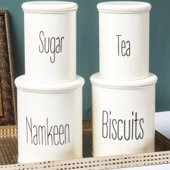 Tea & Sugar Jar (Each 900 Ml) + Biscuits & Namkeen Jar (Each 1700 Ml) - White, Set Of 4
