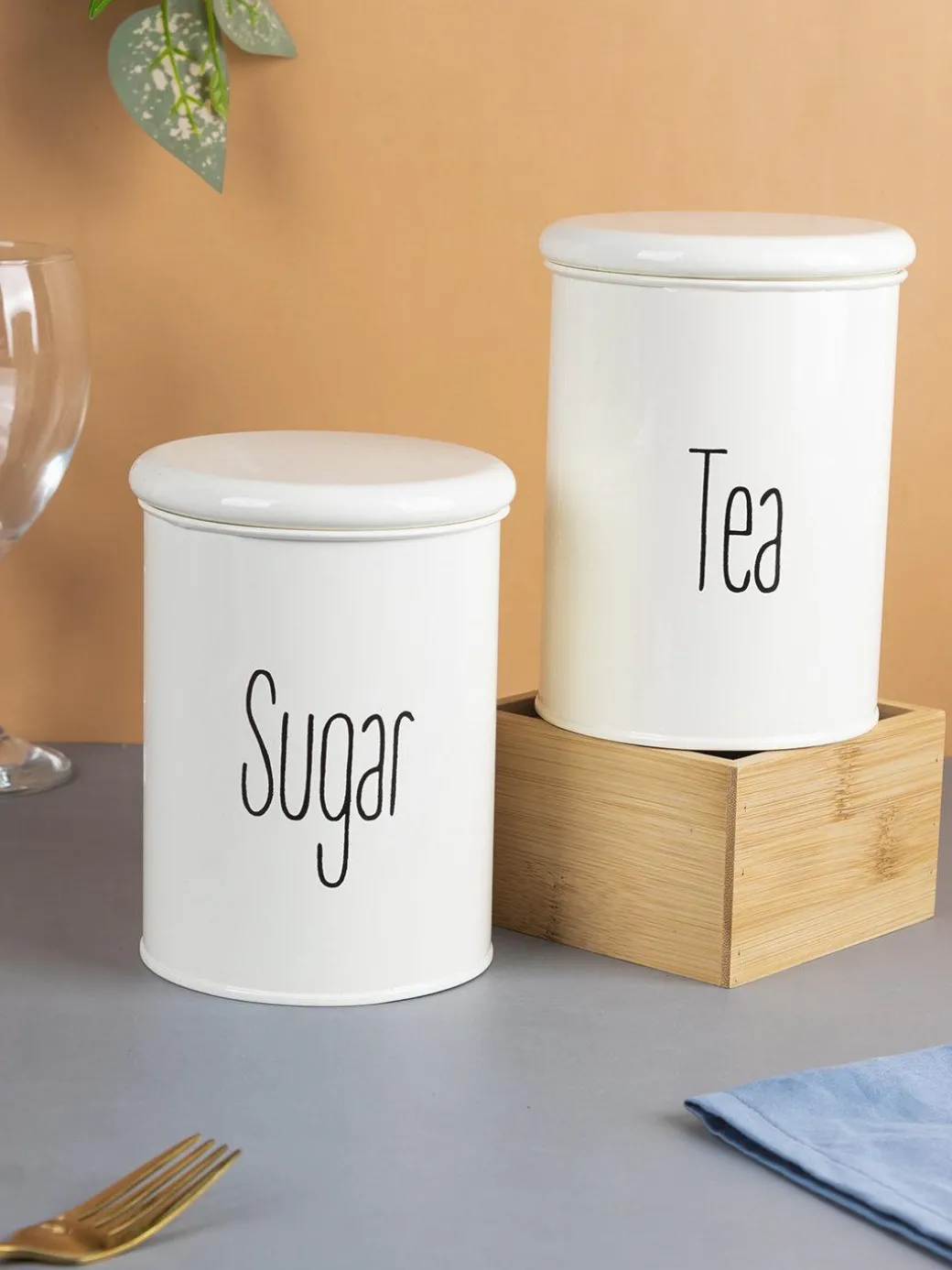 Tea & Sugar Jars - Set Of 2 (White, Each 900 mL)