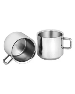 Tea Cups, Silver, Stainless Steel, Set of 6, 100 mL