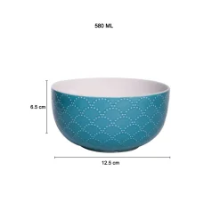 Turquoise Ceramic Bowl - 580Ml, Fish Scale