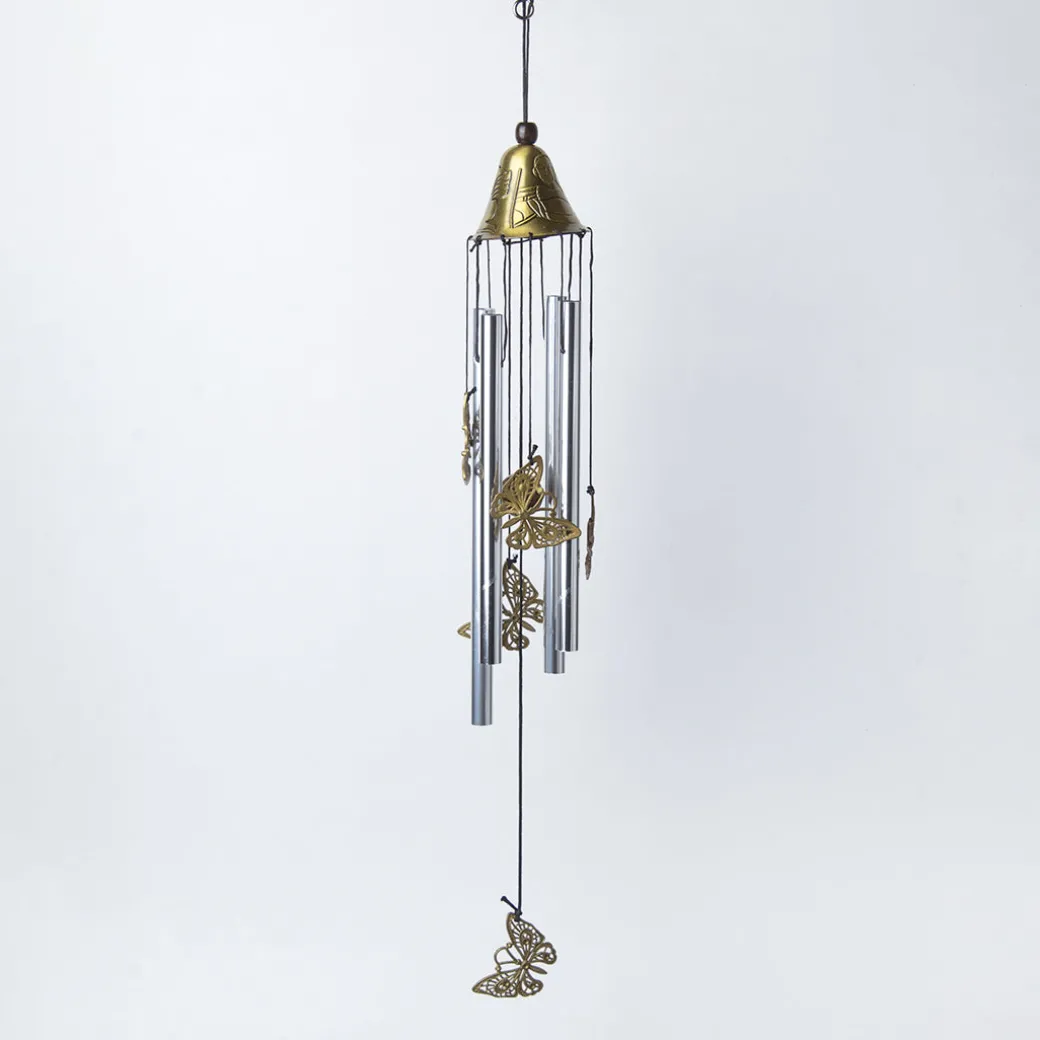 Unique Silver & Copper Decorative Wind Chime For Home - 7 X 7 X 53.5 Cm