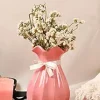 Vase with Bow, Floral Mouth, Pink, Ceramic