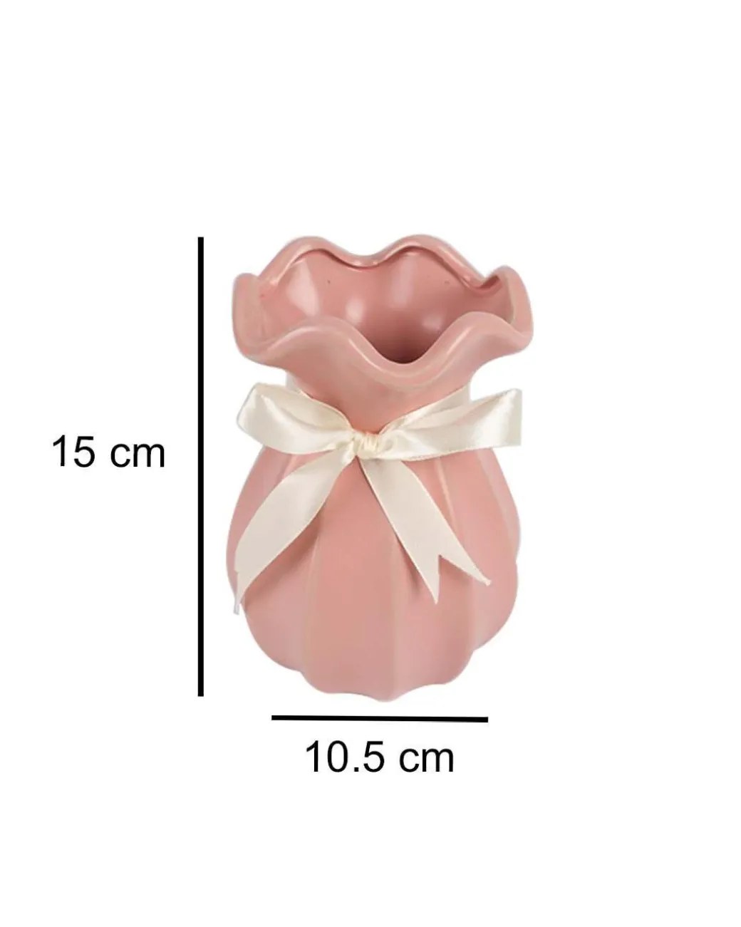 Vase with Bow, Floral Mouth, Pink, Ceramic