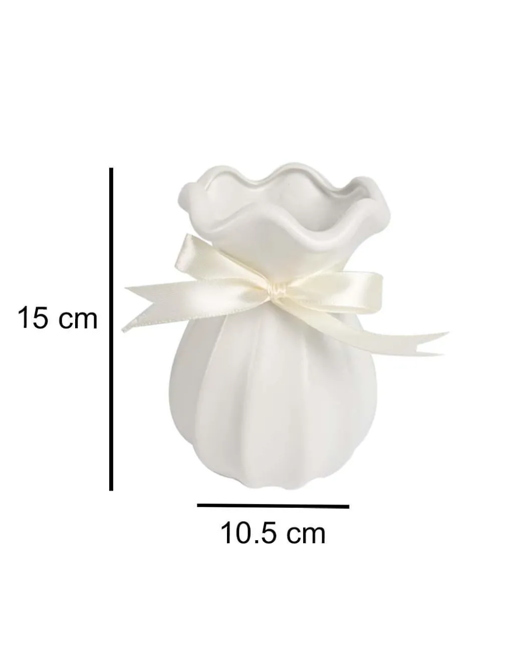 Vase with Bow, Floral Mouth, White, Ceramic